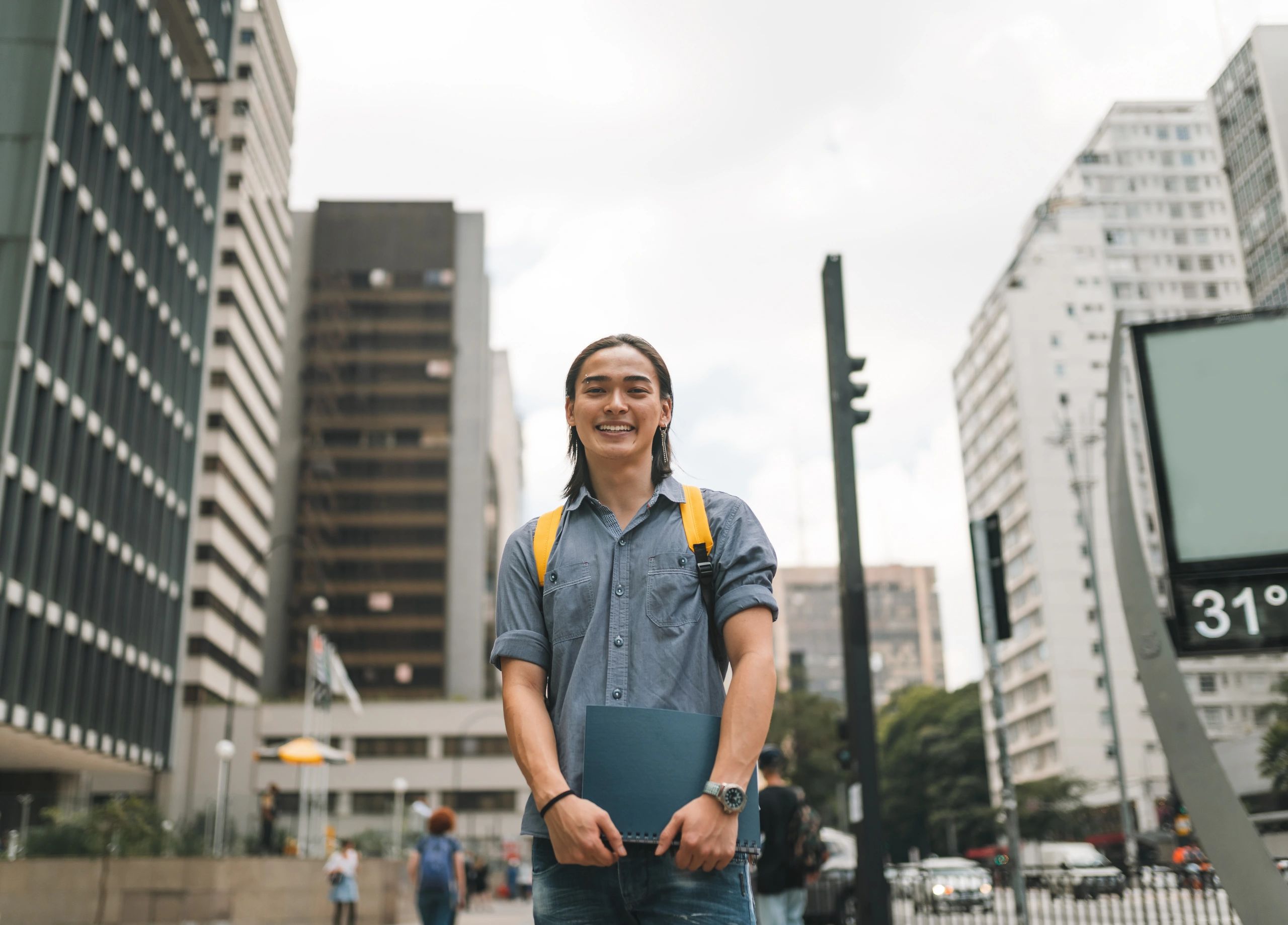 Traveler in the city taking in local surroundings